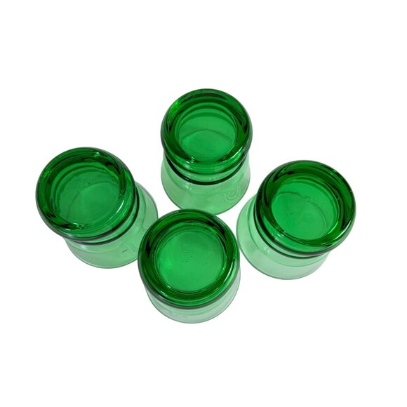 Anchor Hocking Green Glass Tumblers Stacked Base VTG Set Of 4 Low Ball Glassware - Picture 6 of 15